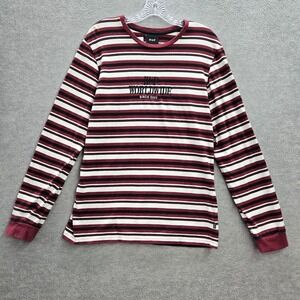 HUF Men Shirt Medium Red Striped Logo Embroidered ASAP Hip Hop Rocky Long Sleeve
